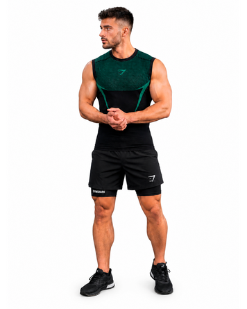 Чоловічий спортивний комплект 2 в 1 Gymshark чорний з зеленим принтом 2in1-018 фото