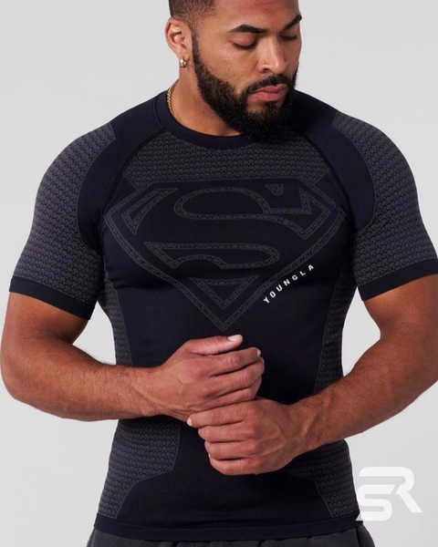 Мужской компрессионный рашгард Youngla с коротким рукавом черный superman rashg-001 фото