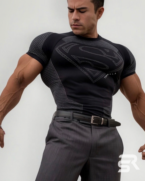 Мужской компрессионный рашгард Youngla с коротким рукавом черный superman rashg-001 фото